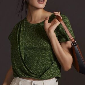 Anthropologie By Anthropologie Draped Tee Green Motif‎ Size Small NWT New $68
